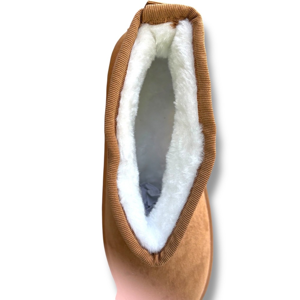 Womens Tan Suede Platform Boots Warm Faux Fur Lined Winter Sz 9.5/10 - Picture 9 of 11